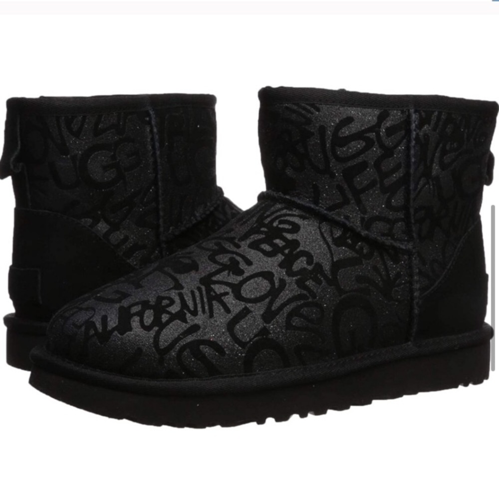 UGG Classic Mini Sparkle Graffitti Boots Black